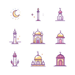 A set of icons a minimalist Eid Al-Fitr