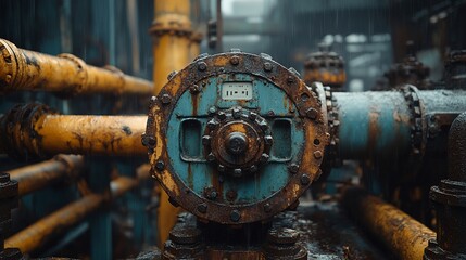 Rusty Industrial Machinery in the Rain
