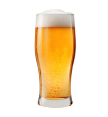 Cold Beer in a Tall Glass: Refreshing Drink with Foam and Bubbles isolated on a transparent PNG background, white background, cut out