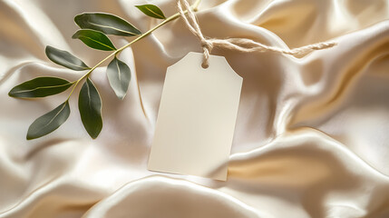 Label and tag on beige velveteen fabric. mockup for design isolated with white highlights, png. Velvetfern. Illustration