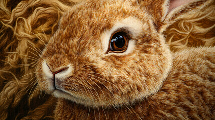 Macro photography: velveteen rabbit close-up, soft fur, plush toy, detailed texture, intricate stitching, charming rabbit images, high-resolution. Velvetfern. Illustration