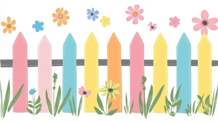 A cheerful collection of picket fence designs with vibrant colors, perfect for spring or garden themes, on white.