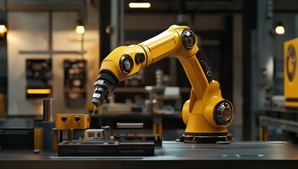 Industrial Robot Arm Precisely Assembles Components in Factory Setting