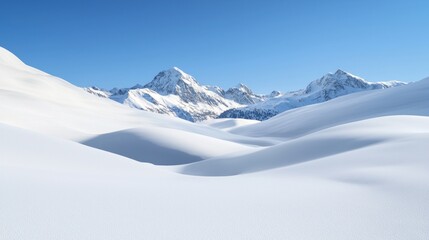 Snow-covered mountains under a clear blue sky.