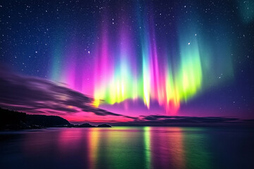 The aurora borealis shimmers and waves gracefully across the night sky