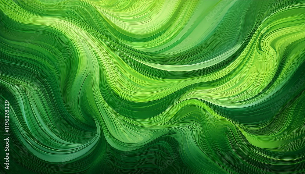 Poster bright pattern with a smooth flow of shades of green color. generated image