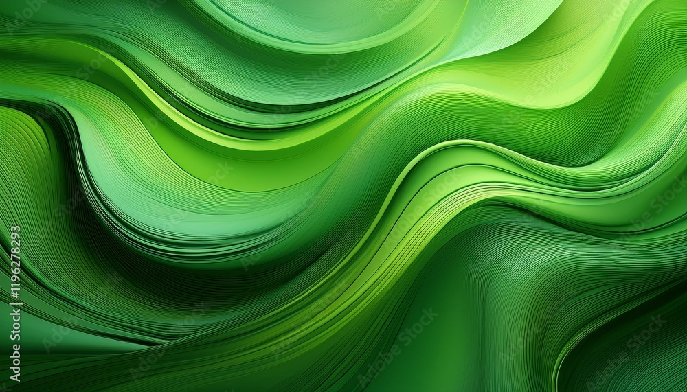 Poster bright pattern with a smooth flow of shades of green color. generated image
