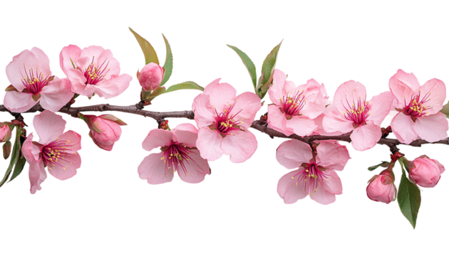 Peach tree branch with many pink flower on corner png