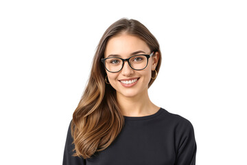 Obraz premium Portrait of a smiling young beautiful woman with glasses with happy face, isolated on white background