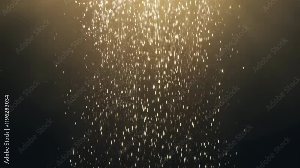 Poster golden particles falling on dark background creating magical glow