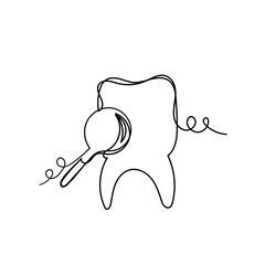 continuous line drawing teeth zoom with magnifying glass