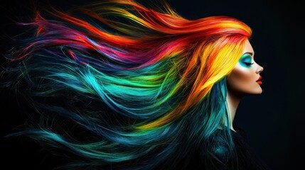 Naklejka premium a person with long, vibrant, and colorful hair blowing in the wind, styled in a fantastic way