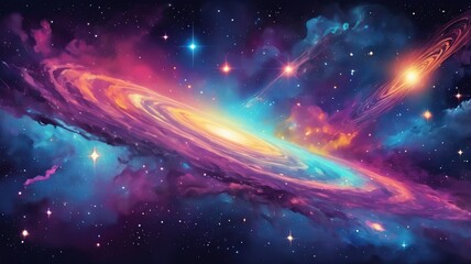 Cosmic-inspired vector with vibrant galaxies, stars, and a glowing nebula effect.