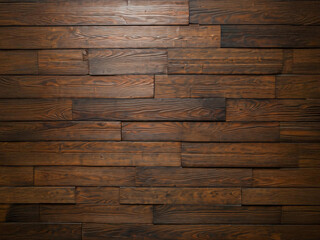 Fototapeta premium Close-up of a rustic dark wooden wall texture with horizontal planks, featuring a rich brown finish, ideal for backgrounds, architectural, or interior design projects