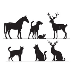 Four legged animals silhouette vector set collection