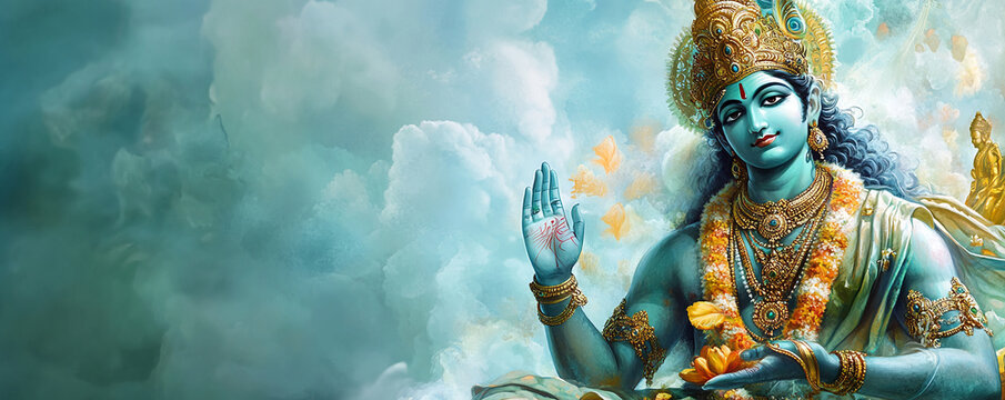 lord vishnu god of wealth and prosperity hindu janmashtami background