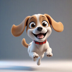 Cartoon Character Dog big eyes, smile on his face Flying in the air