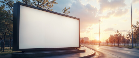 Empty Billboard Mockup Design, Roadside at Sunset Advertising Background Scene