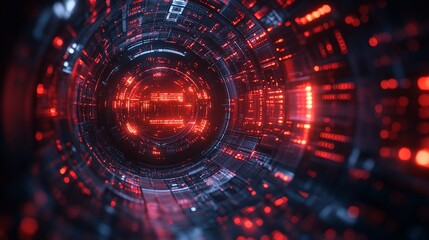 Obraz premium Abstract Digital Tunnel: Red and Black Technology