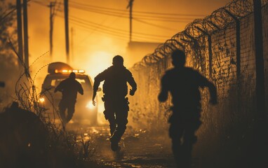 Unlawful passage: refugee attempts illegal crossing, migration struggles, border security, barbed wire obstacles, human rights issues, displacement crisis, global challenges, undocumented movement.