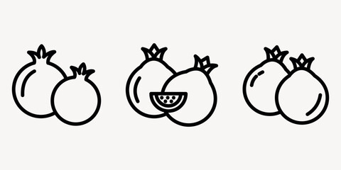 pomegranate outline or line icon design bundle.