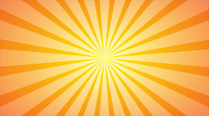 Orange and yellow sunburst background. Ray, radial or summer banner. Vector illustration.