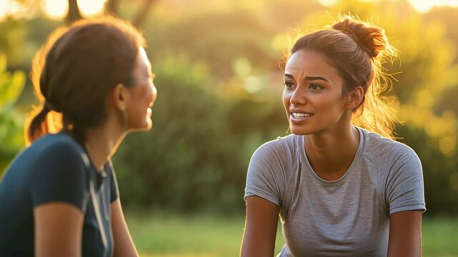 A woman trainer explains how sadness and exercise can coexist, teaching coping mechanisms through physical activities for happy recovery