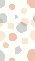 Fototapeta premium “Abstract Minimalistic Geometric Patterns with Pastel Colors” – A seamless pattern of simple geometric shapes like circles, squares, and triangles in soothing pastel tones, perfect for modern designs 