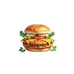 A hamburger with a cheeseburger on it and a green lettuce on the top
