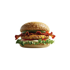 A hamburger with a cheeseburger on it and a green lettuce on the top

