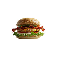 A hamburger with a cheeseburger on it and a green lettuce on the top

