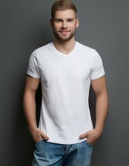 Obraz premium white t-shirt mockup on male model