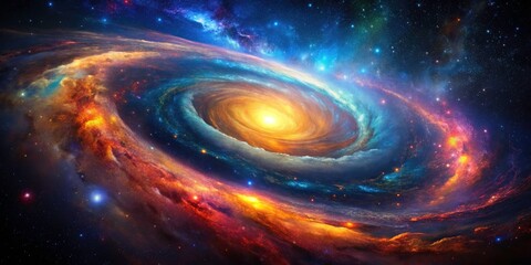 Obraz premium Drone reveals a breathtaking cosmic nebula, a swirling galaxy in the starry night sky.