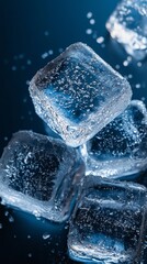 Obraz premium Close-up of glistening ice cubes on dark background.