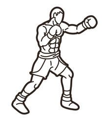 Outline Boxing Sport Boxer Fighting Punching Action Cartoon Graphic Vector