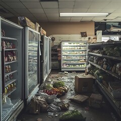 Abandoned Supermarket Depicting Socioeconomic Struggles in Impoverished Food Desert Urban Landscape