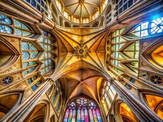Obraz premium France's Metz Cathedral: panoramic views of its awe-inspiring Gothic vaults and intricate interior details.