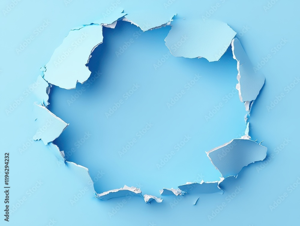 Poster abstract blue torn paper background with hole for text or image