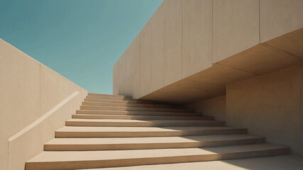 Naklejka premium minimally beautiful architectural idea. Stairs and walls are beige. minimal, neutral background
