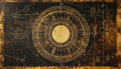 Antique Celestial Chart Depicting a Planetary System with Grunge Texture