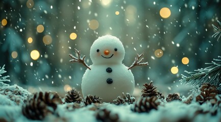 Obraz premium Charming Snowman in a Magical Winter Forest