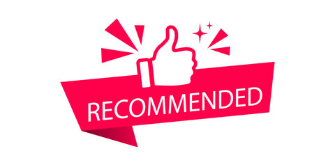 Recommended banner with thumbs up icon. Recommendation icon. Vector illustration. 