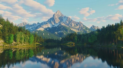 Fototapeta premium A mountain range with a lake in the foreground