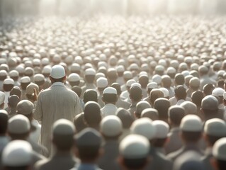 Obraz premium A large crowd of people gathered together outdoors in sunlight