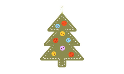 Fabric Christmas Tree. Homemade rustic decor. Zero waste concept. Alternative holiday decoration. Vector illustration in flat cartoon style.