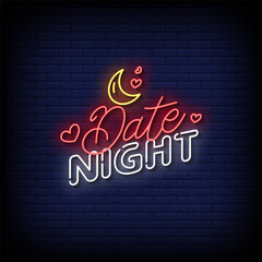 date night neon sign with brick wall background vector