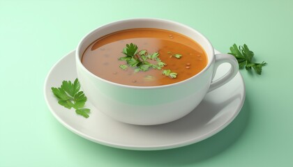 Lentil soup vegetable vegan healthy food spicy on bowl in kitchen table