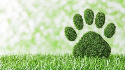 Eco Friendly Paw Print Green Grass Footprint on Lush Lawn Background
