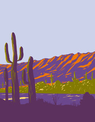 Saguaro in South Mountain Park Phoenix Arizona WPA Poster Art