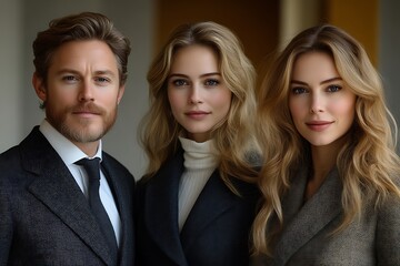 Portrait of a man and two women.